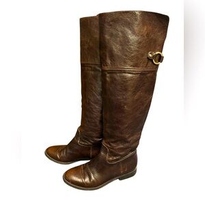 Michael Kors Leather Riding Boots with Brass Details